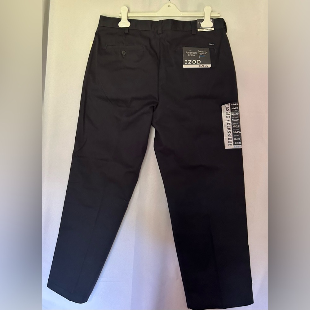 Izod American Chino Navy Blue Flat Front Wrinkle Free Sz 36/29 Smooth Touch NWT
